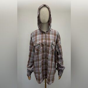 Life Is Good Plaid Hooded Button Shirt Women’s XXL Cotton Hoodie Shirt